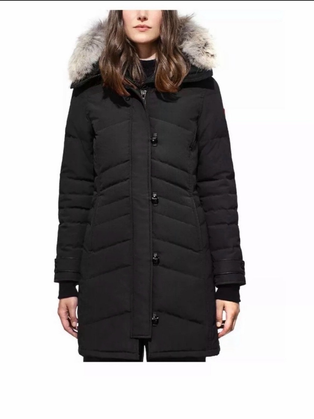 Canada Goose Black Fur-Trim Long Puffer Coat